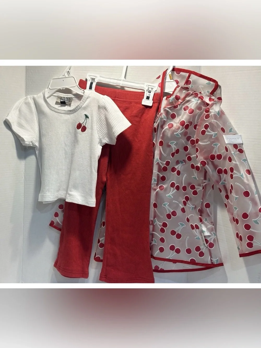 Hunter Kids Clear Cherry Raincoat Jacket Red/White 3 Piece Set - Size 3T